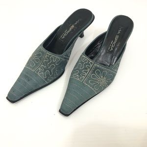 Via Spiga Sky Blue Suede Kitten Heel Mules Sz 6.5M